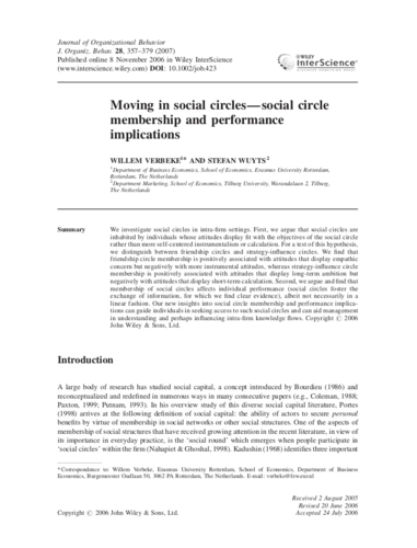 Moving in social circles: Social circle membership and performance implications